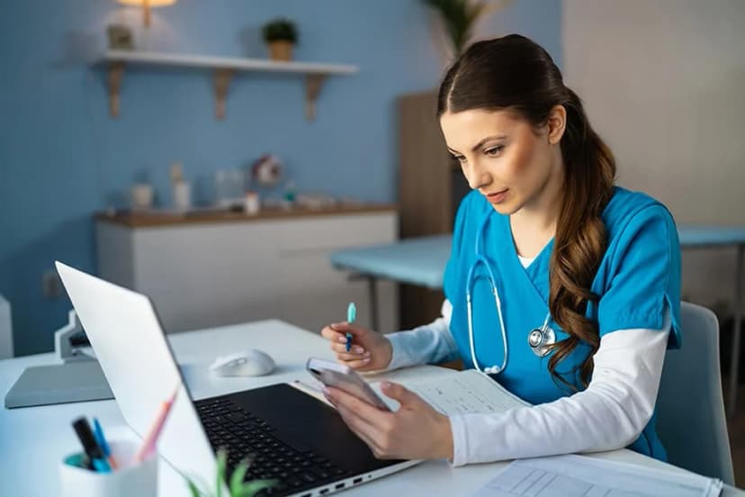 Healthcare professional working at desk